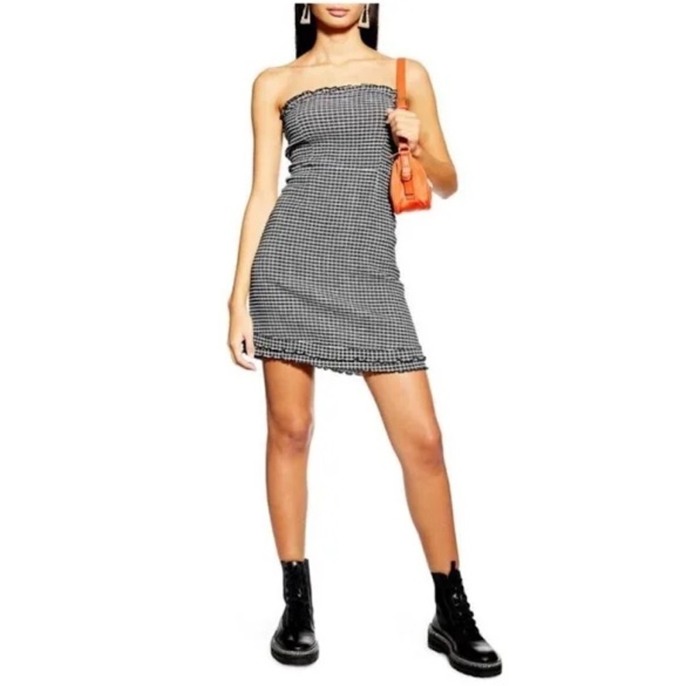 Topshop Gingham Strapless Dress